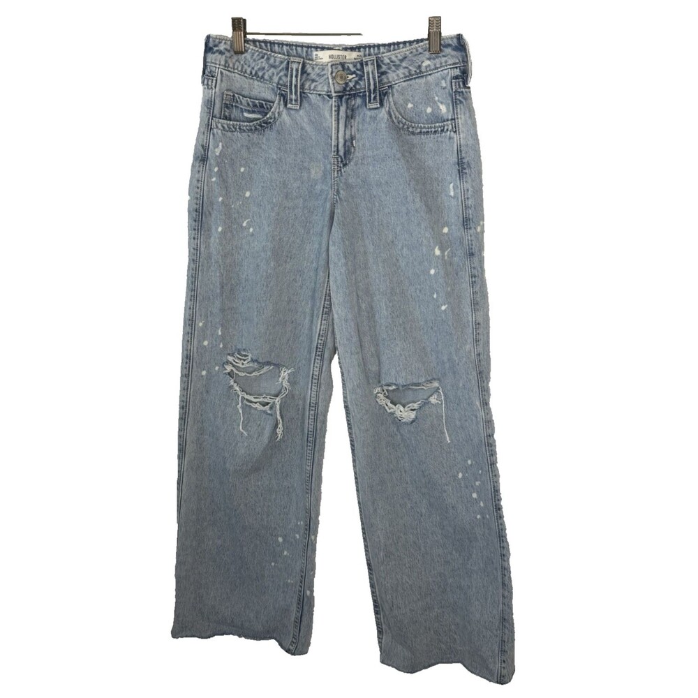 Hollister Low Rise Super Baggy Light Wash Jeans Women's 24 Y2K Bleach Distressed